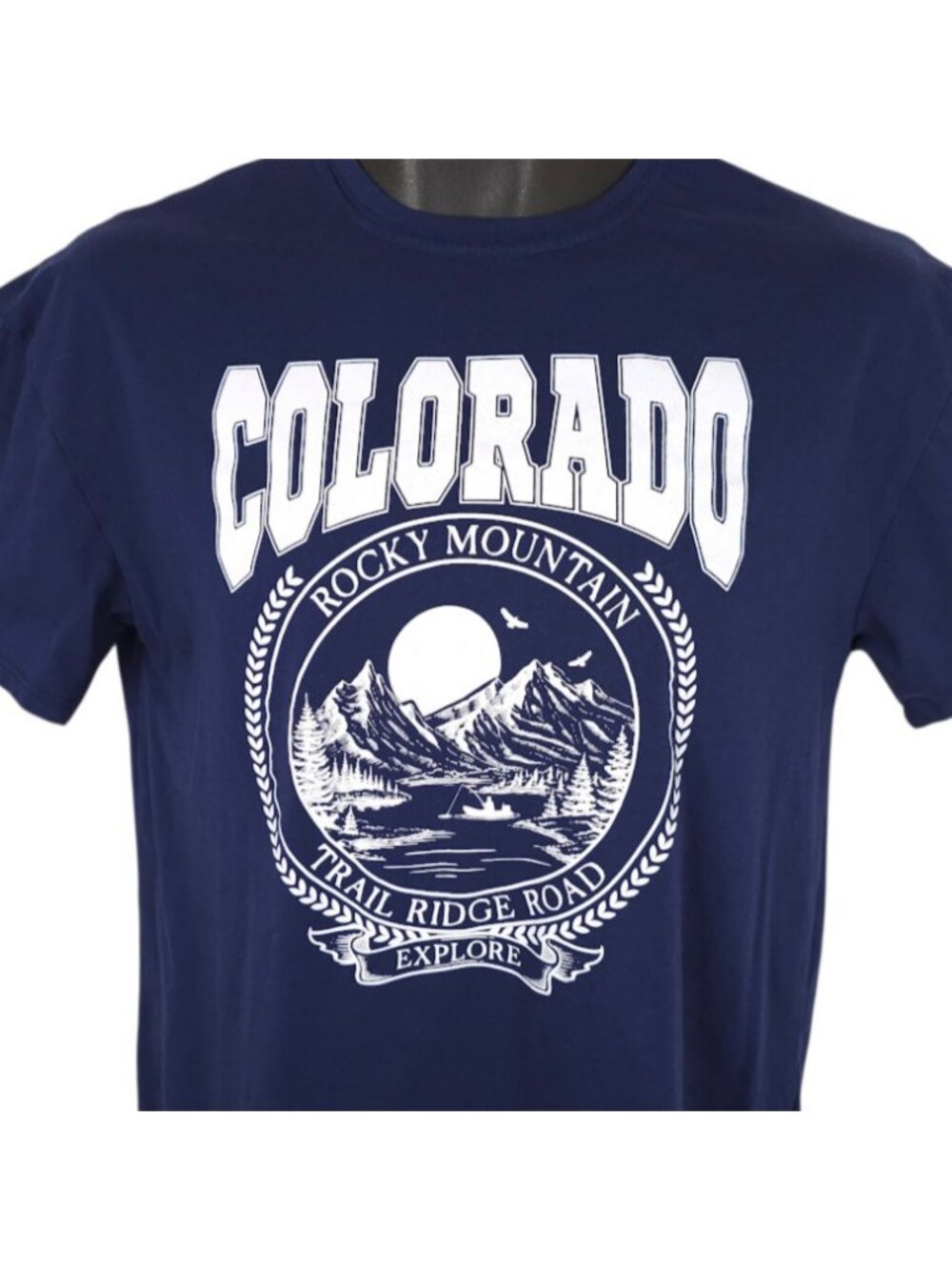 Colorado T Shirt Mens Size Small Blue Rocky Mountain Trail Ridge Road Rockies